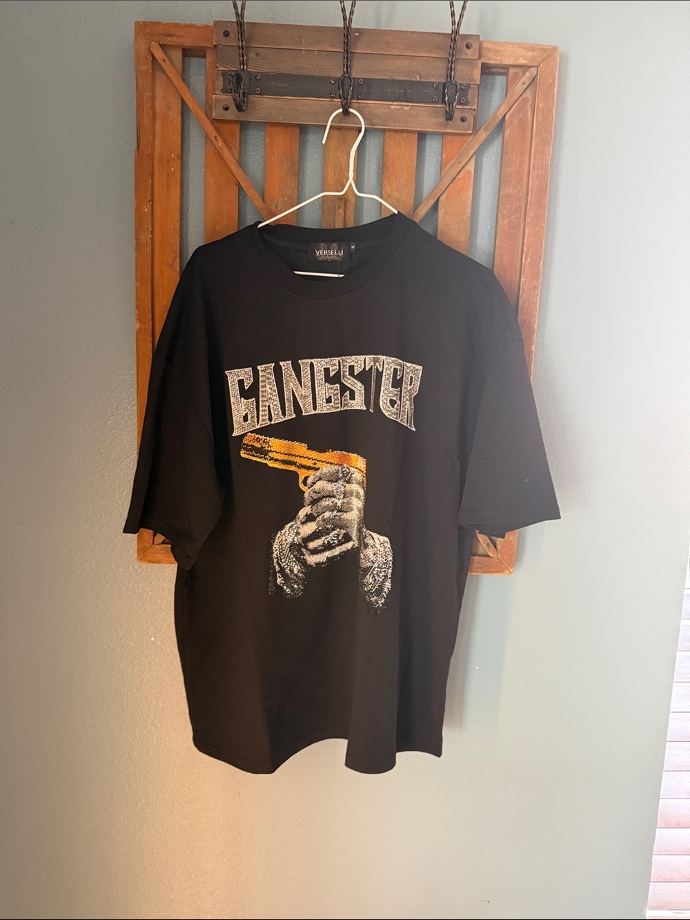 Black 'Gangster' Graphic Short-Sleeve Tee